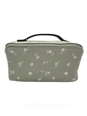 EACHY Lay Flat Travel Make Up Bag in Pastel Green Floral Full Zip